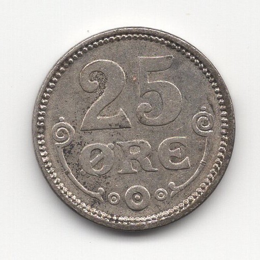 1919 DENMARK SILVER 25 ORE