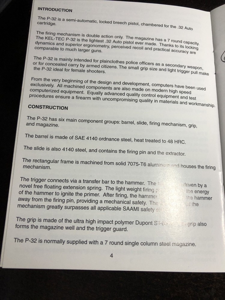 Instruction Manual Kel Tec P 32 Pistol