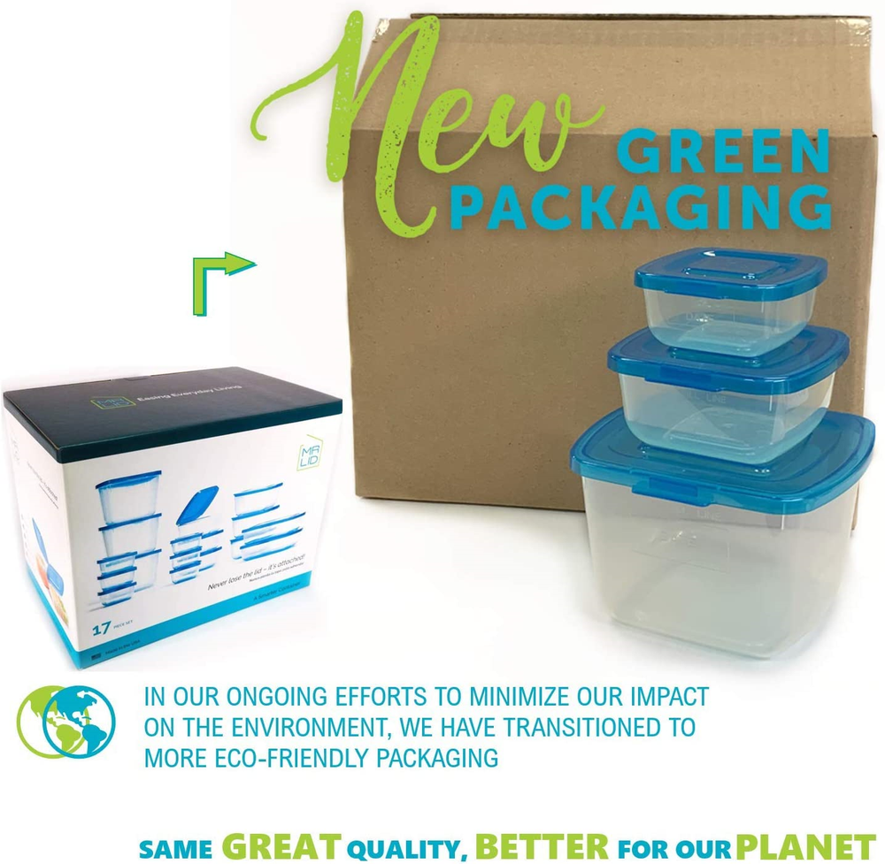 Mr. Lid Premium Attached Storage Containers | Permanently Attached Plastic Lid,