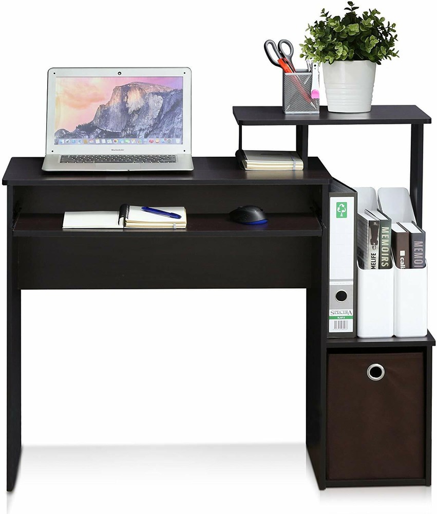 Espresso Brown Student Desk Storage Bin Laptop Computer Table Office Workstation