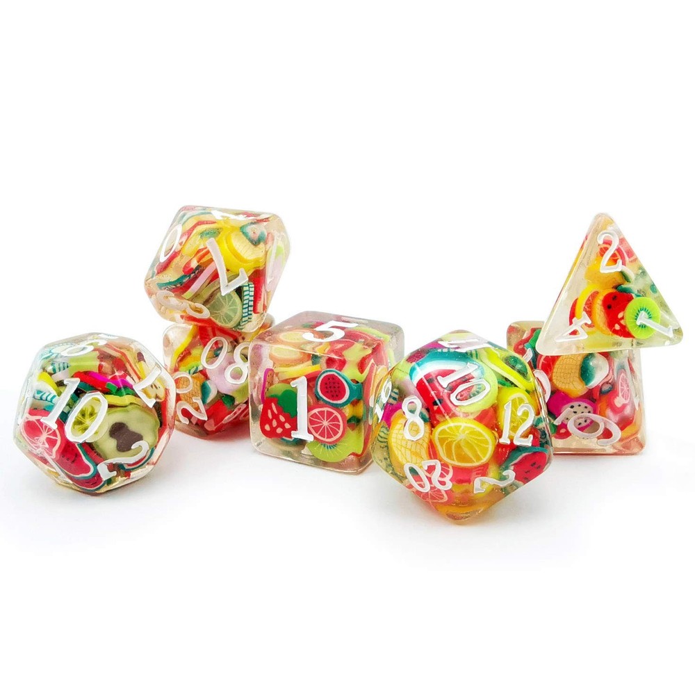 BESCON DICE Fruit Polyhedral Plastic Multicolor Set of 7 standard Functional