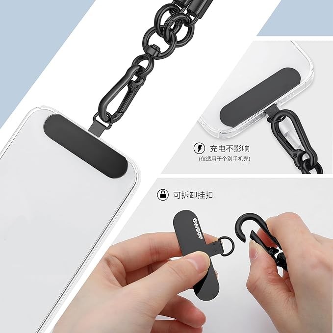 2PCS AOOMO Phone Tether Tab, Metal Patch, Strap Replacement Medium, Black