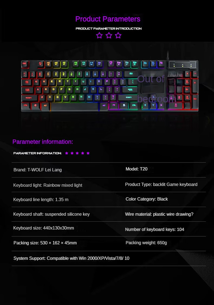 Gaming Usb Luminous Wired Keyboard Floating Manipulator