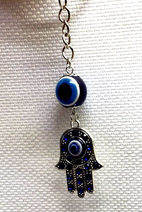 Evil Eye Palm Keychain Charm Hamsa Key Chain Ring - Blue
