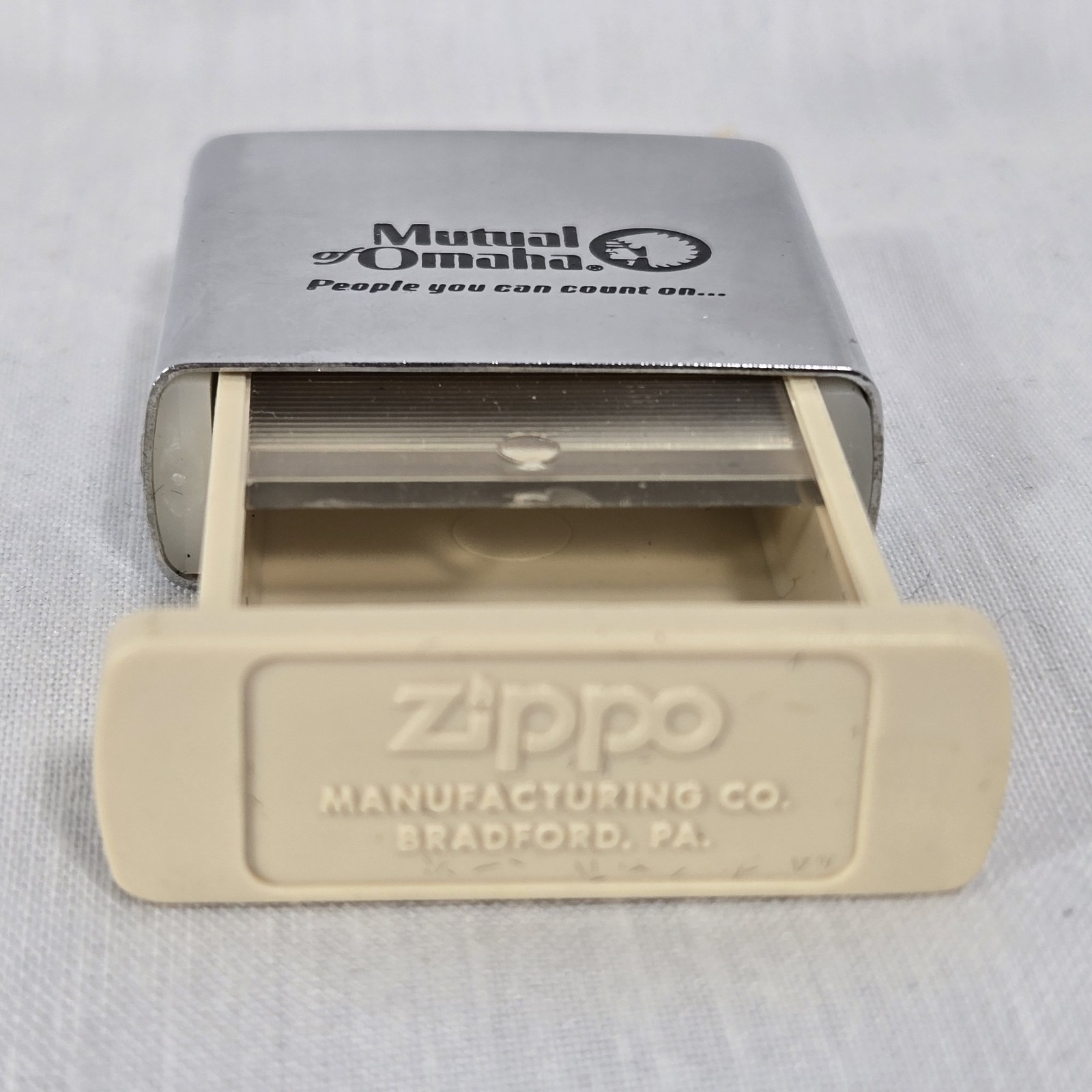 Zippo Mutual Of Omaha Metal Pill Box Vintage Advertising Tobacciana Promo Item
