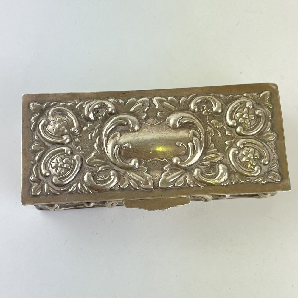 Antique Spanish Solid Silver Embossed Rococo Style Trinket Box C1900 8.7cm