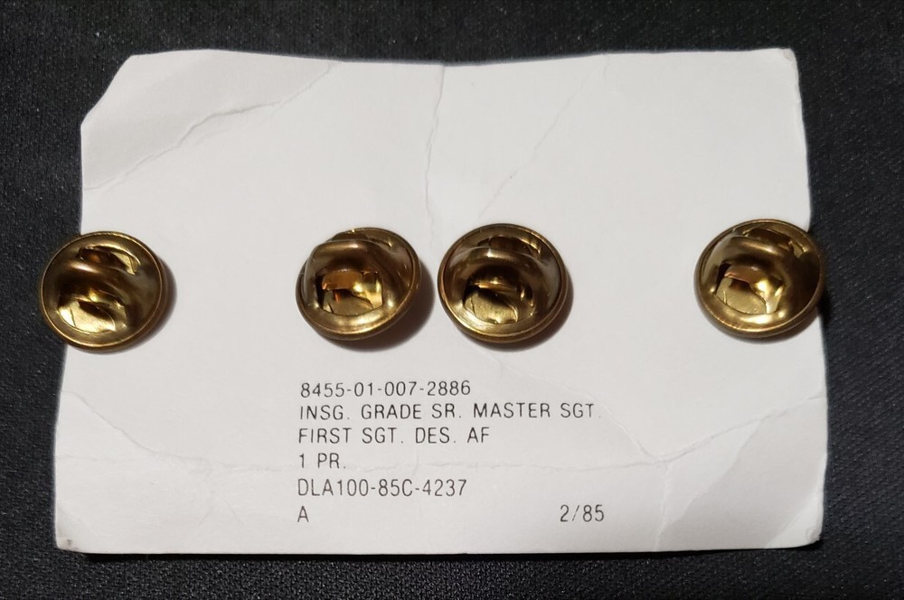 Pair - Air Force First Sergeant Metal Ranks on 1985 dated Card