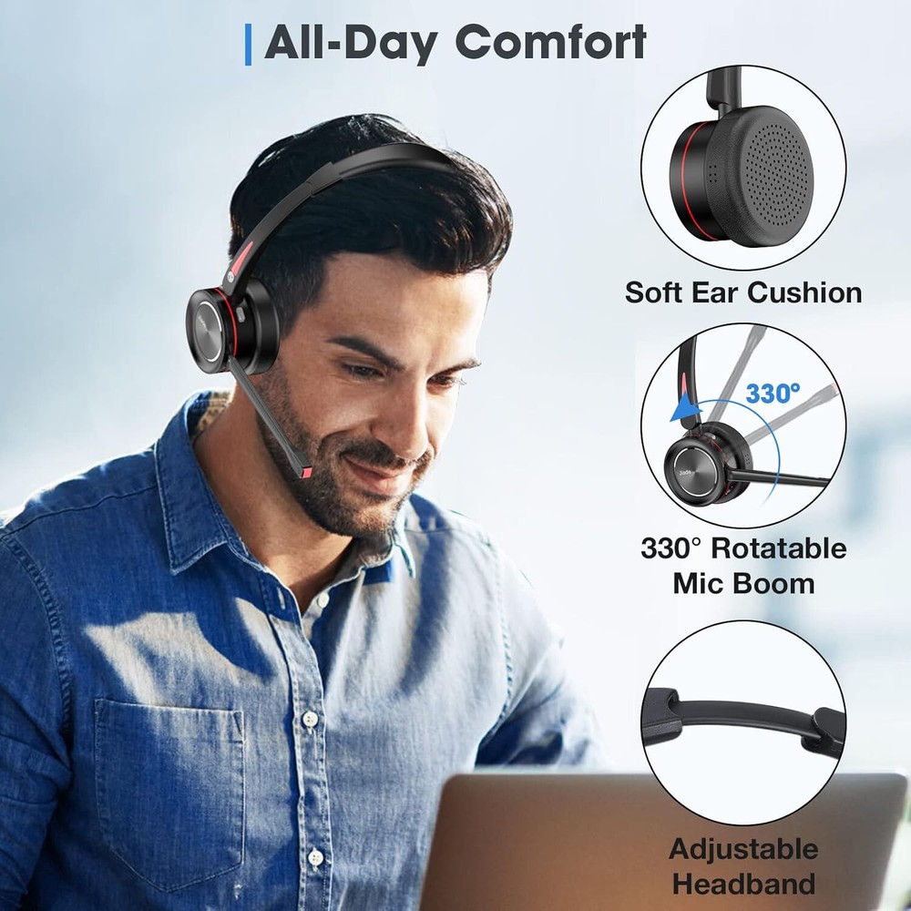 2 PK Wireless Headset with Microphone Noise Cancelling Trucker Bluetooth Headset