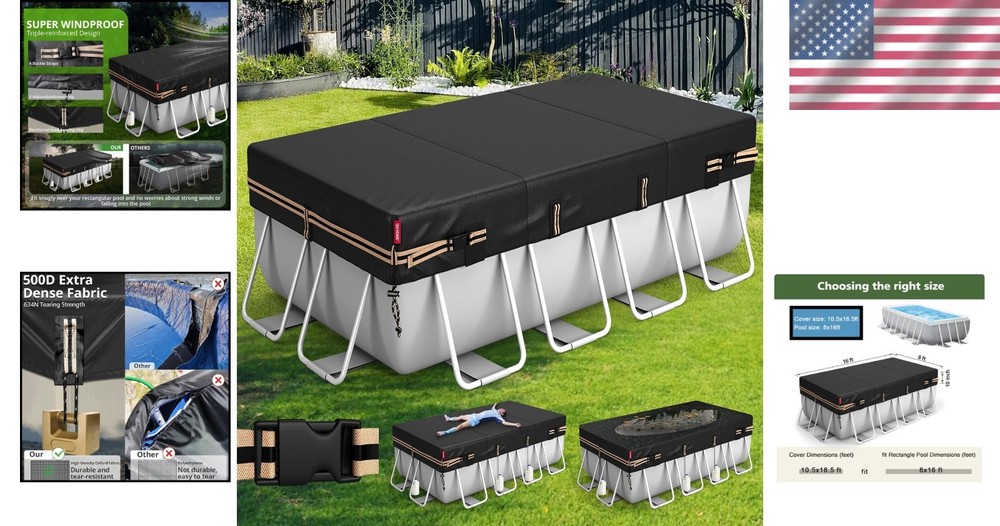 Durable 8x16 Ft Rectangular Pool Cover for Bestway/Intex - Safe & Reliable
