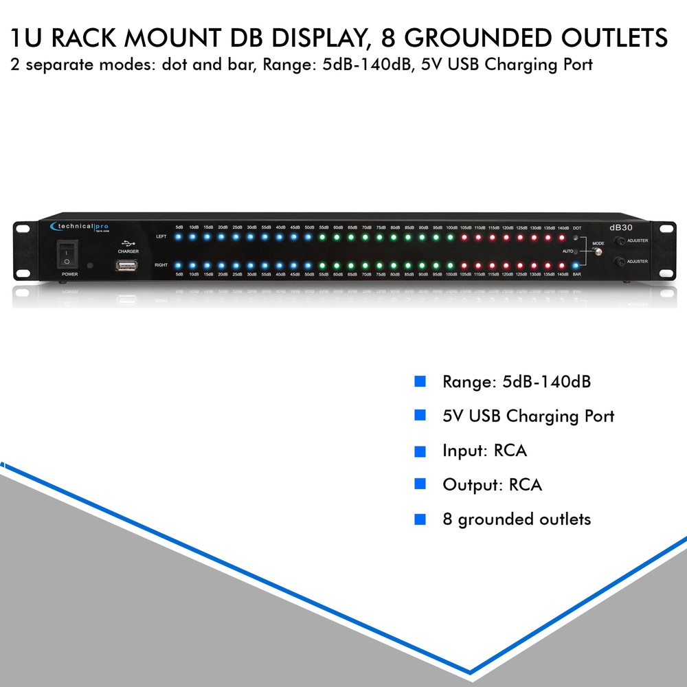 Technial Pro 1U Rack Mount DB Display w 8 Outlet Power Supply Input & Output RCA