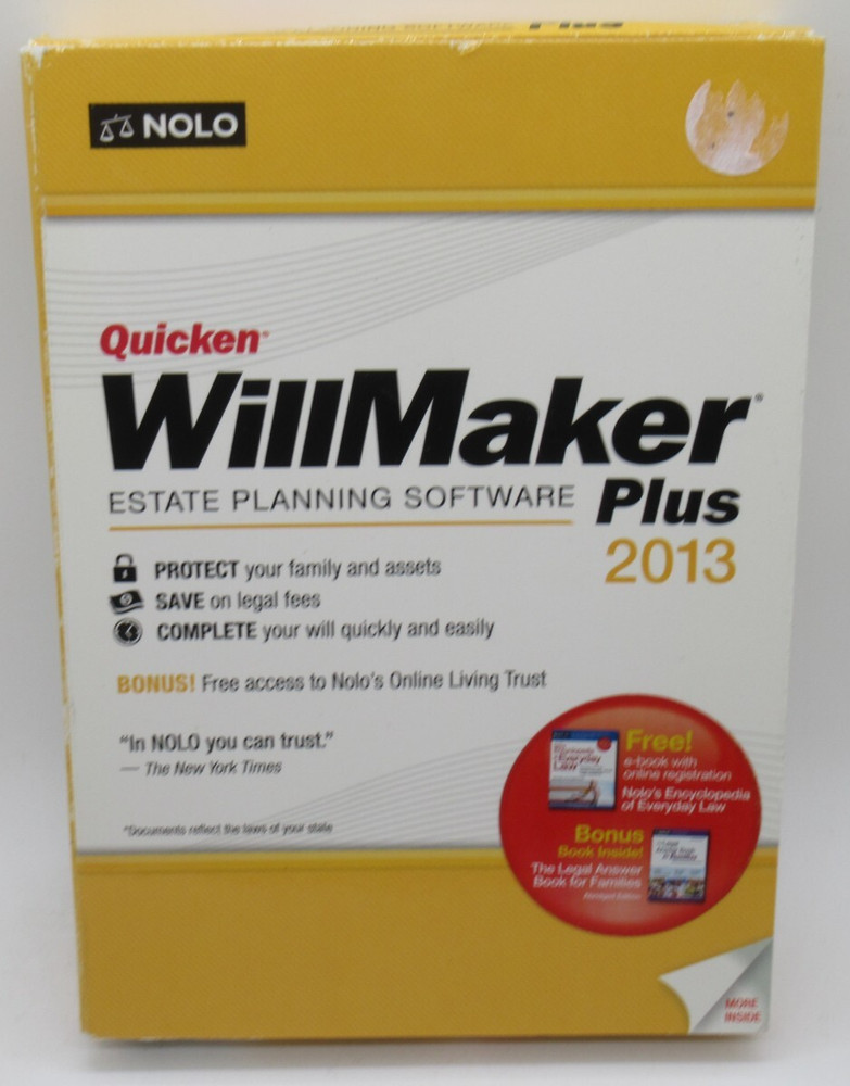 QUICKEN - WILLMAKER PLUS 2013 ESTATE PLANNING SOFTWARE FOR WIN XP/7/8, EXECUTOR+