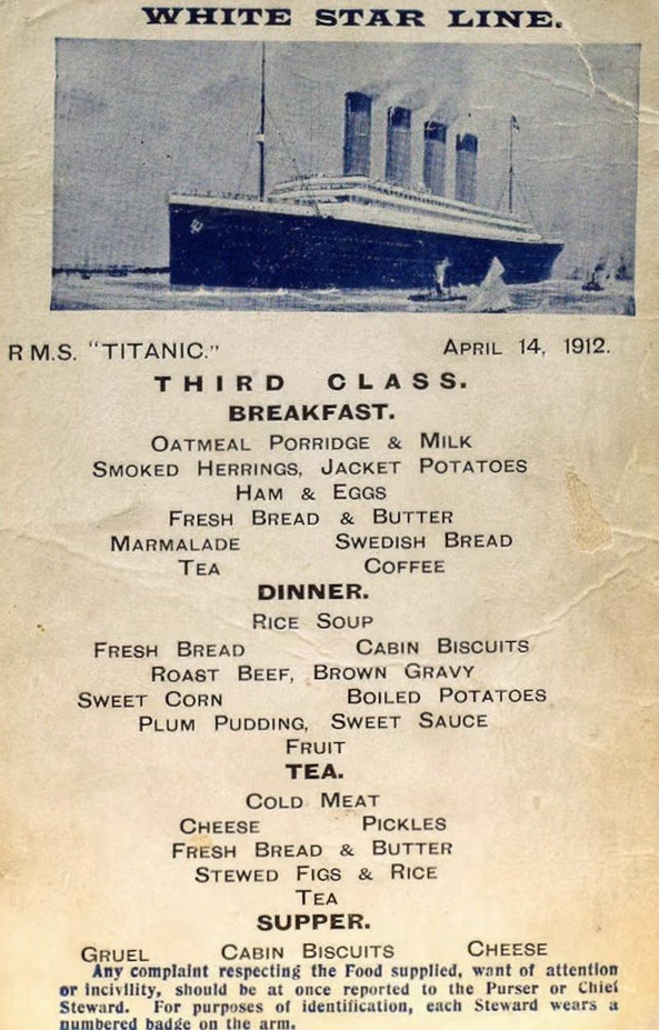 RMS Titanic 2nd and 3rd Class Breakfast Small Menu Replicas