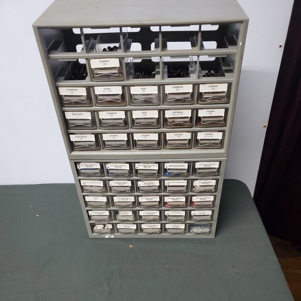 Plastic Storage 25 Drawers Workshop Organizer with Some Contents + Extra Partial