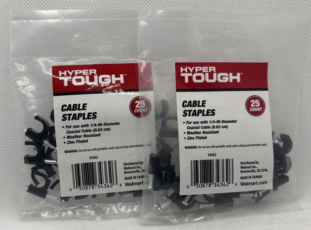 Hyper Tough Plastic Staples 50 Pack Cable Clips Model 34362 Fasteners