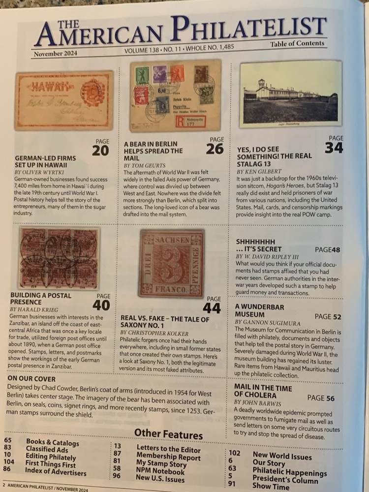 American Philatelist Magazine 2024, November