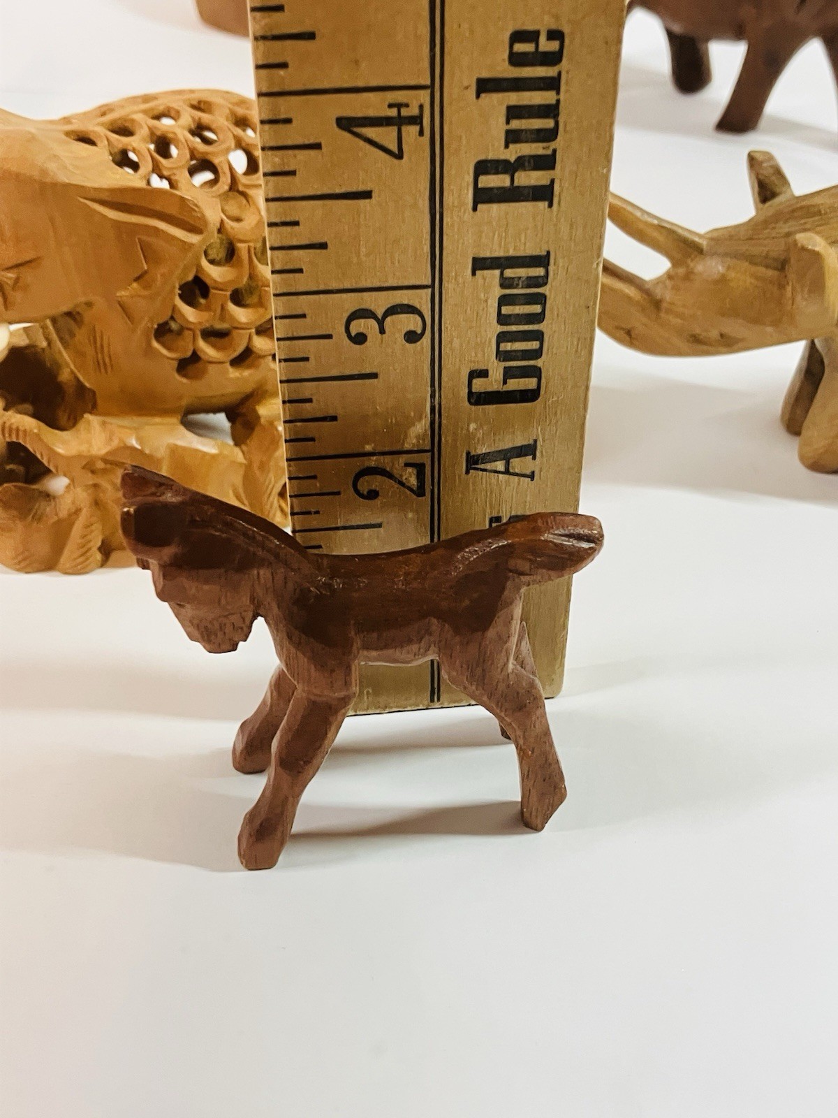 Mid Century Hand Carved Wood Animal Figurines African Folk Art Set Of 6