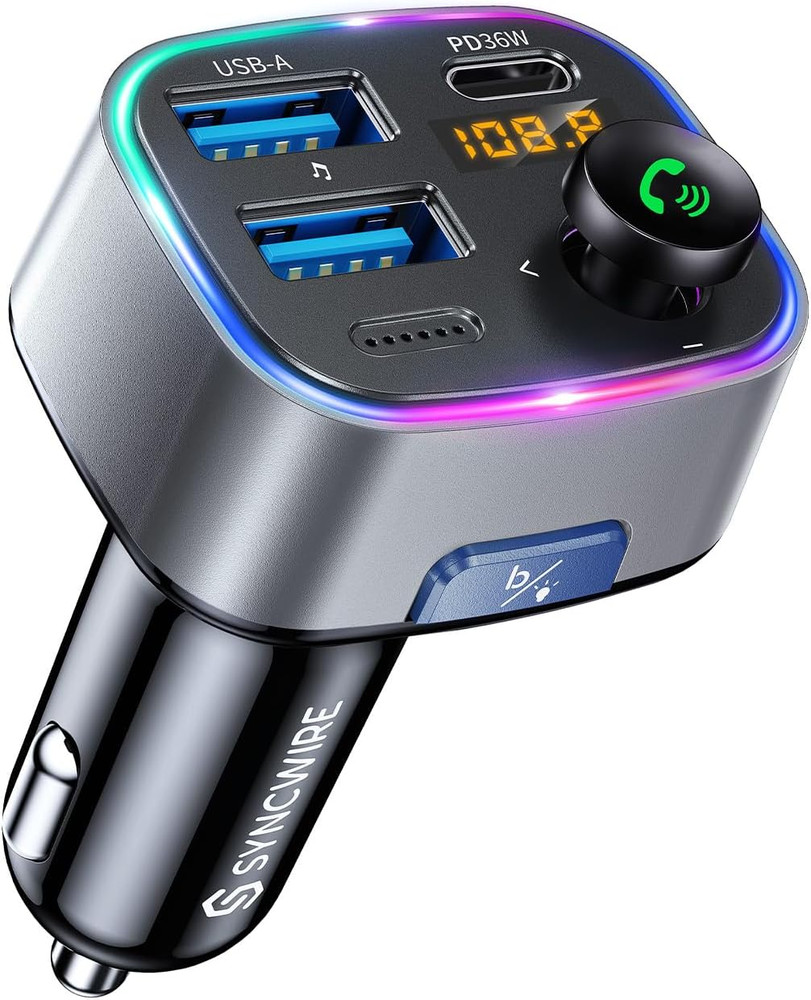 Bluetooth 5.3 FM Transmitter Car Adapter 48W Wireless Radio Music Adapter