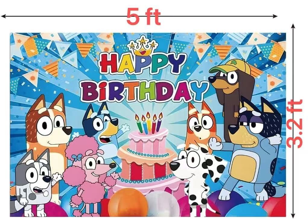 Blue Sheepdog Theme Happy Birthday Backdrop 5x3.2ft Birthday Party Decoration