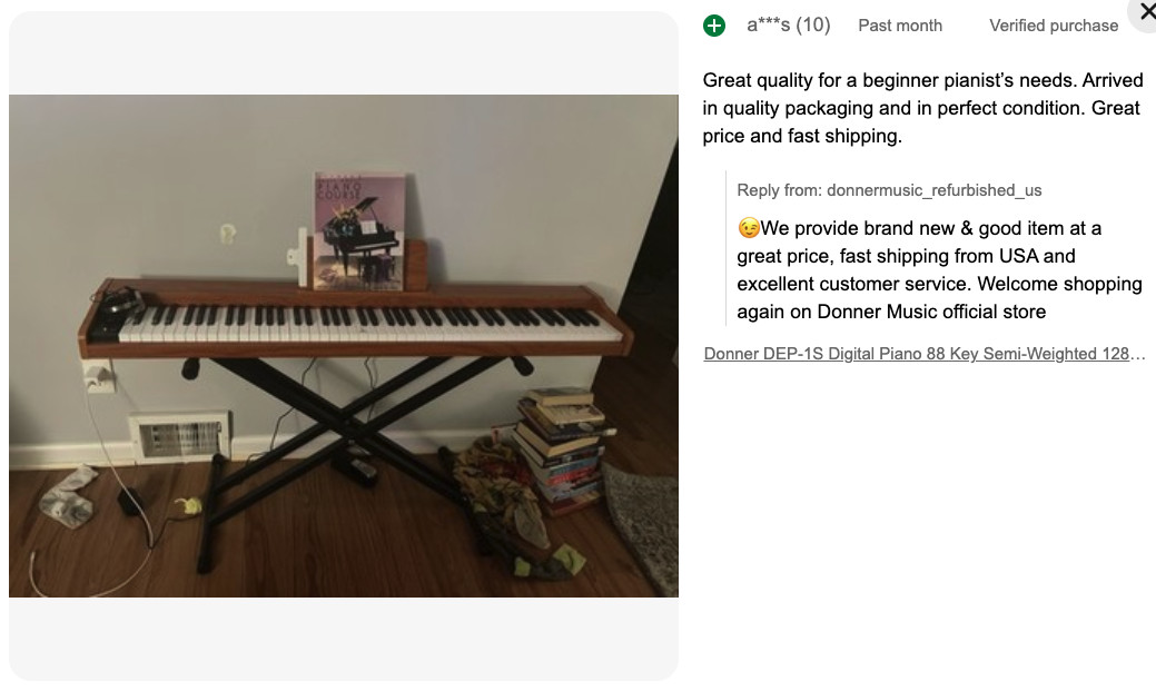 Donner DEP-1S Digital Piano Keyboard with Stand, Sustain Pedal