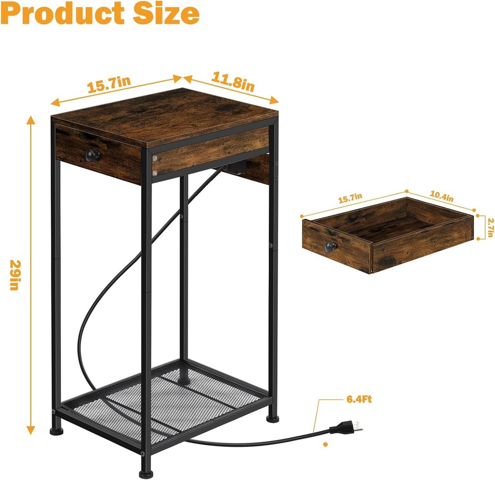 Printer Stand w/Storage Drawer Rolling Printer Table Desk w/Charging Station