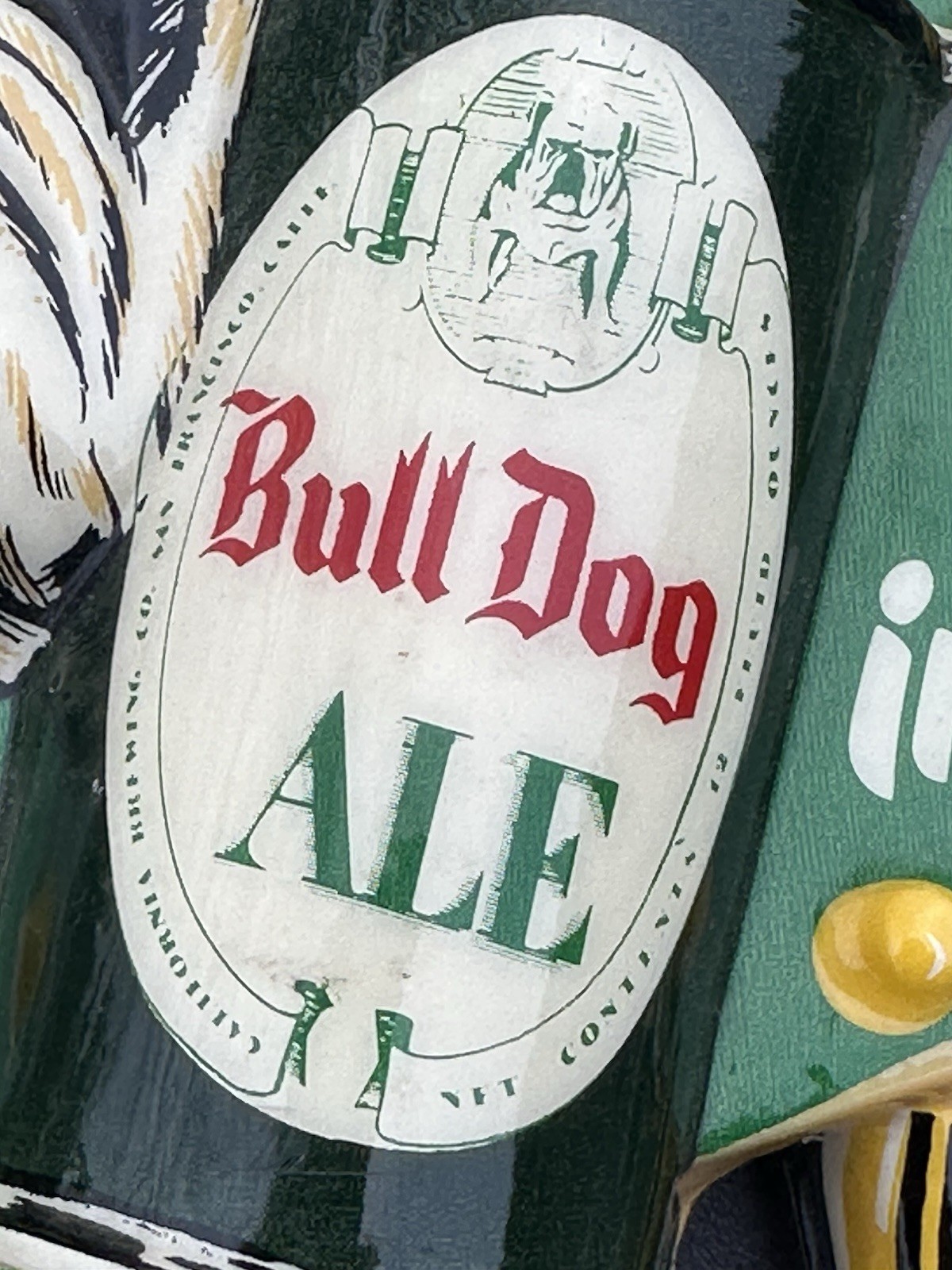 50’S CALIFORNIA BRG CO SAN FRANCISCO BULL DOG ALE PLASTIC BEER SIGN W/ BEER CAN