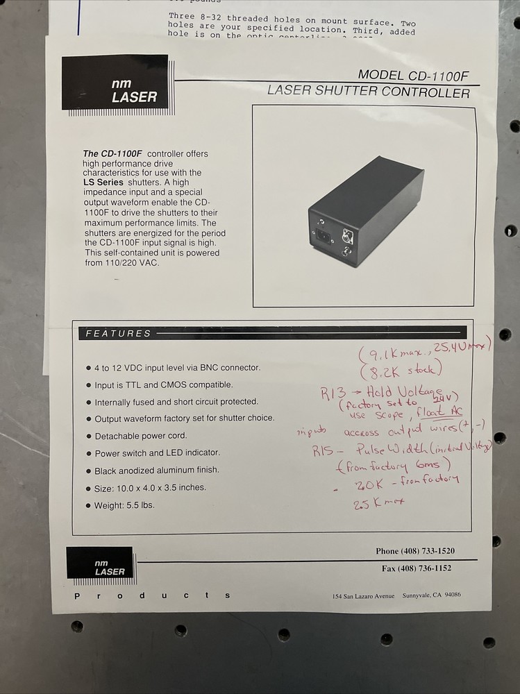 NM Laser Prodcts CD-1100F Shutter Controller w/ Custom Large Shutter
