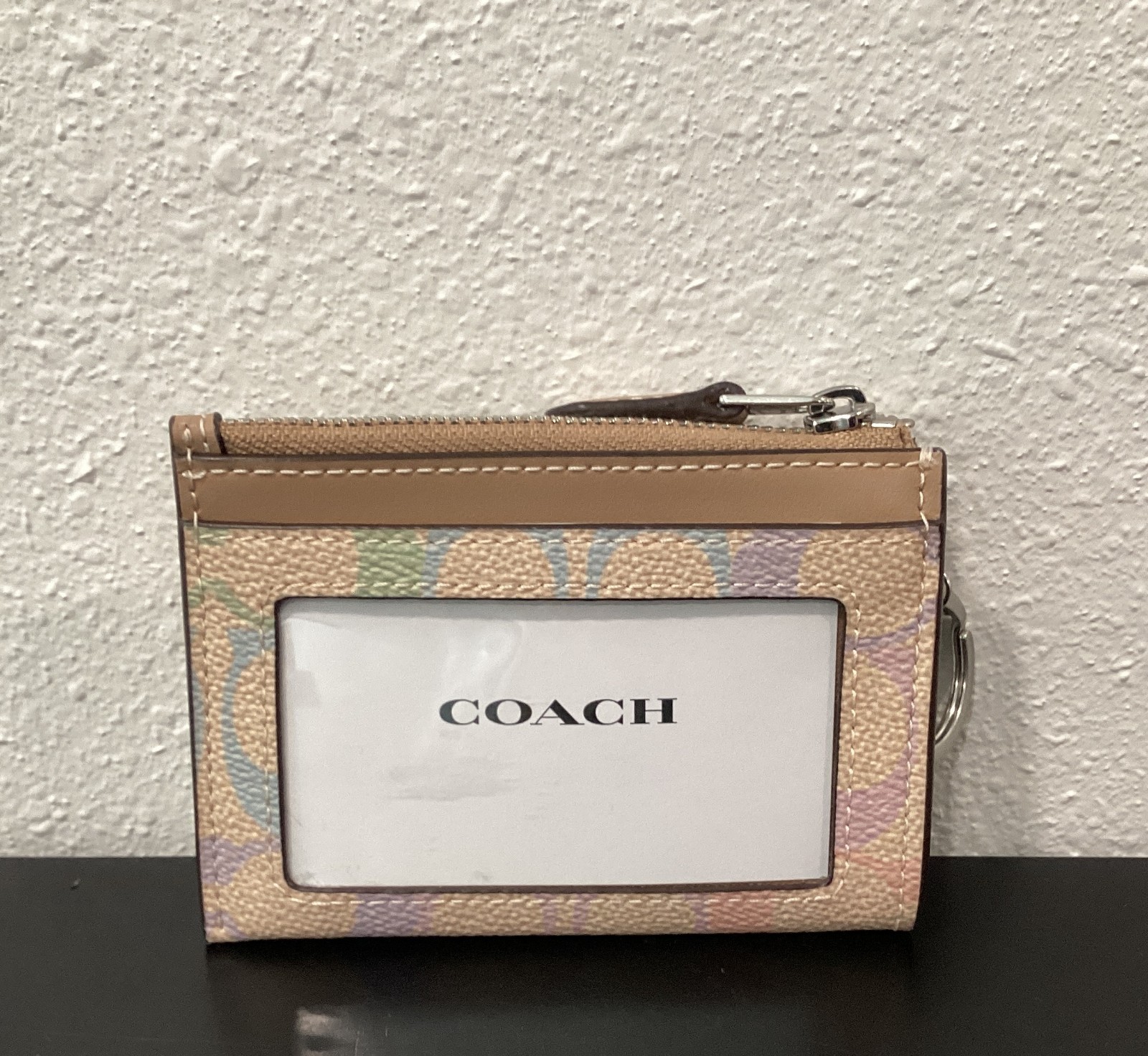 Coach Mini Skinny ID Case Rainbow Signature Canvas Silver CDF92 4.25"x3"x0.5"