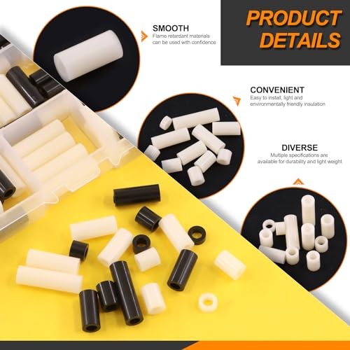 180Pcs 9 Sizes M4 Nylon Round Spacer Standoff Assortment Kit M4 - Black + White