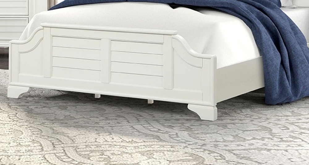 Antique White Coastal Transitional Queen Size 1pc Panel Bed Frame Set Headboard