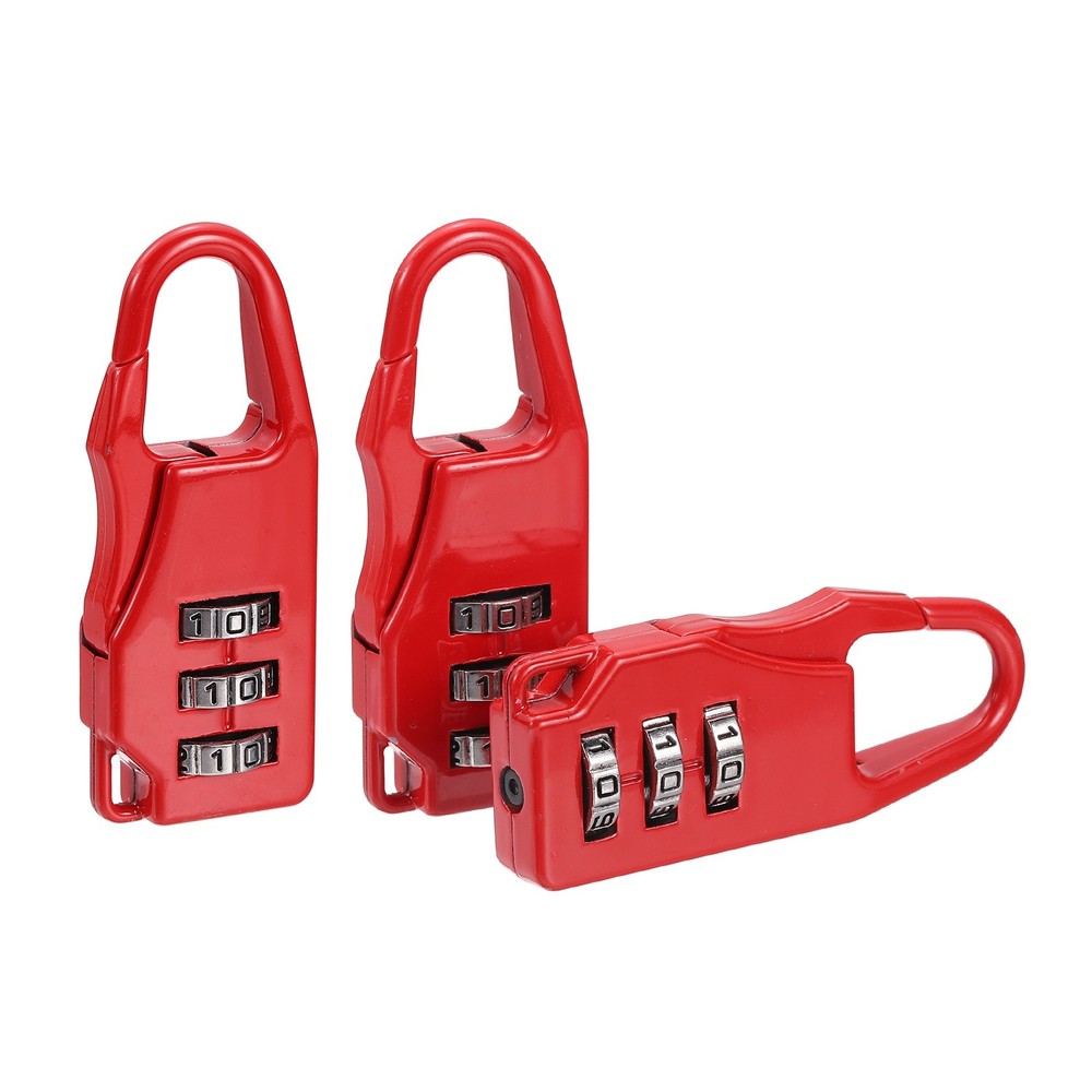 3Pcs Resettable 3 Digit Combination Lock Code Padlock, Red (55 x 21mm)