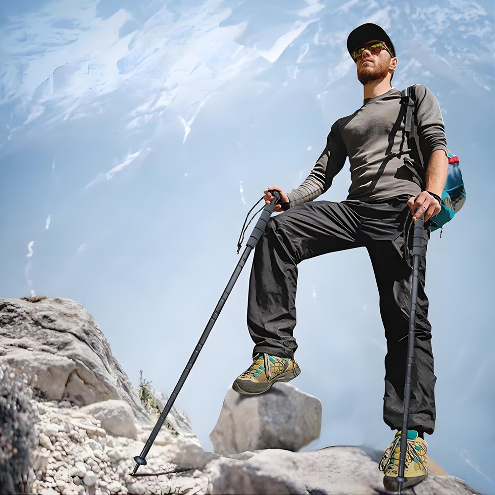 Trekking Pole Tactical Walking Stick, Multifunctional 6-section gray handle
