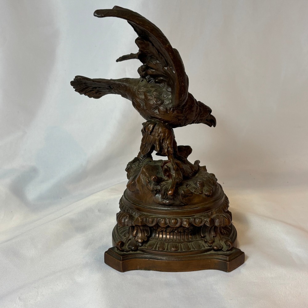 Antique Bronze Statue Eagle Clutching Rabbit