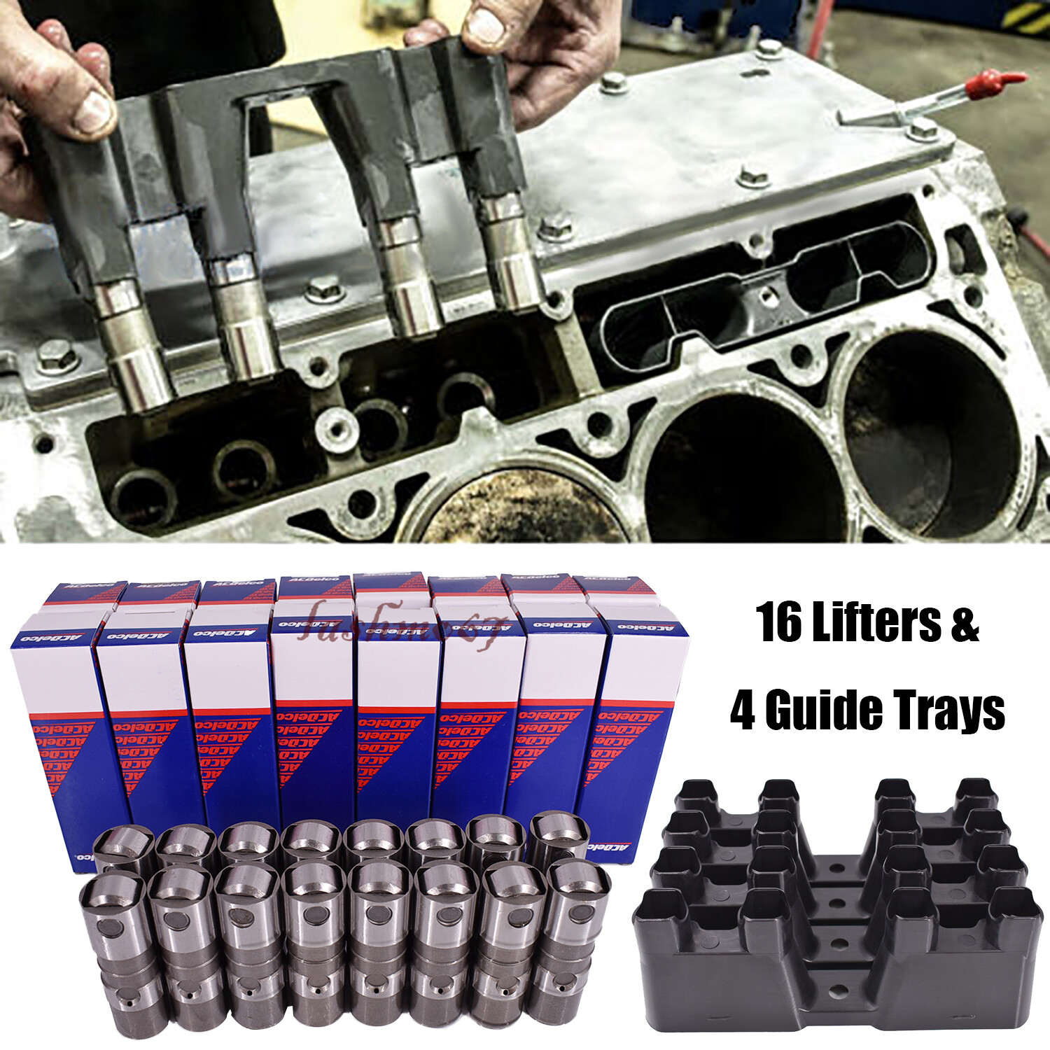 16x Lifters Hydraulic Roller & 4x Guide Trays For GM LS7 LS1 LS3 LS6 12499225