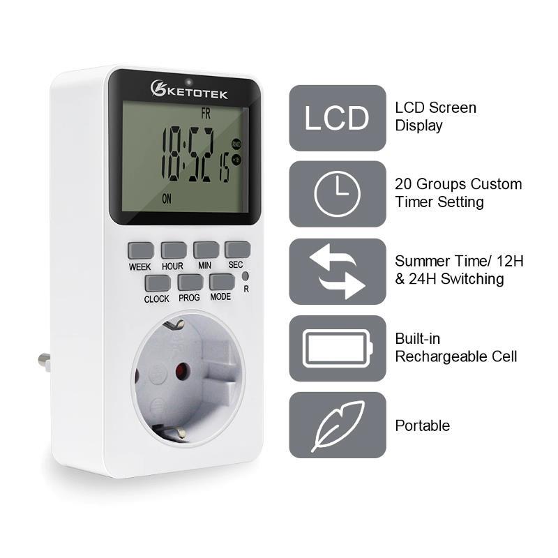 Digital Timer Switch 220V Kitchen Plug Socket Outlet Electronic Programmable