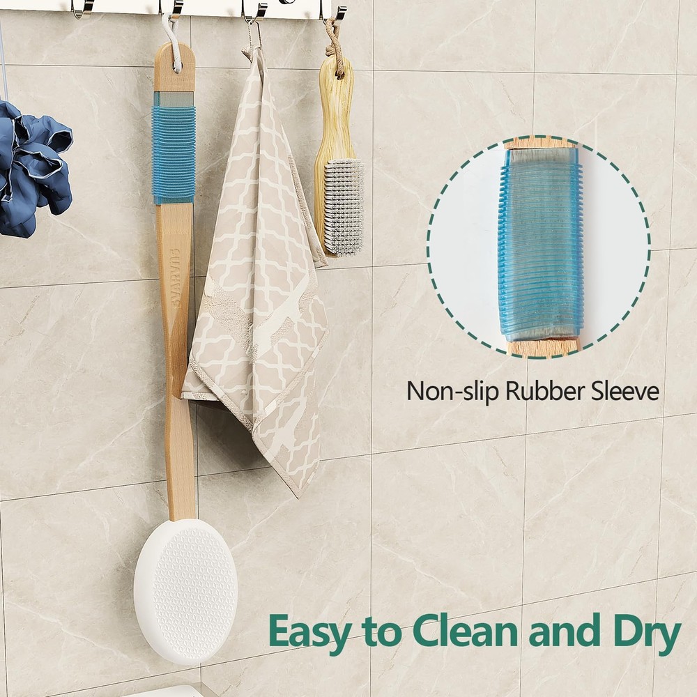 Back Lotion Applicator 17" Handle 4 Replaceable Pads for Cream Sunscreen White