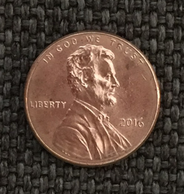 2016 P Lincoln penny, actual coin in picture, free shipping.