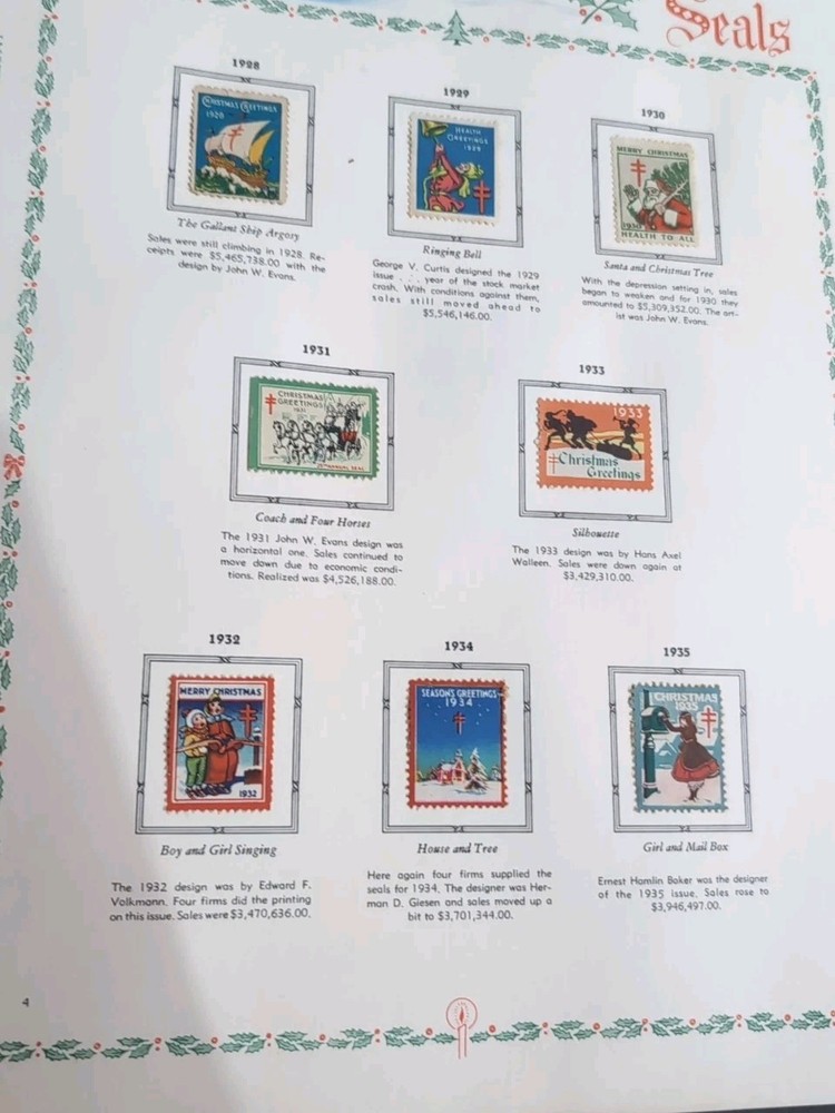 Vtg. White Ace Christmas Seals Folder W/Page Lifters & Historical US Pages *Read