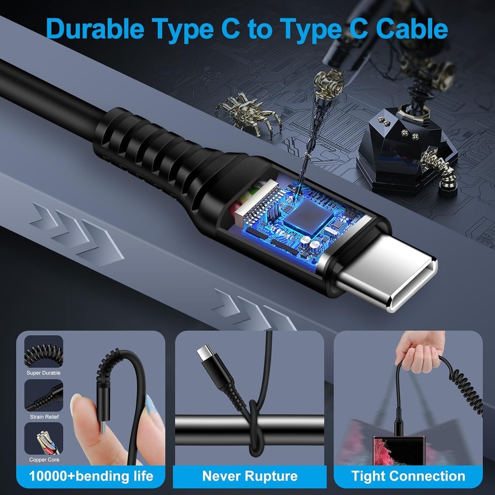 Android Auto USB C to C Cable 3FT Type C Fast Charging Coiled Samsung...