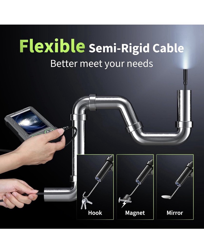 Endoscope Camera with Light, Borescope Camera with 4.3" IPS IP67 Screen Black