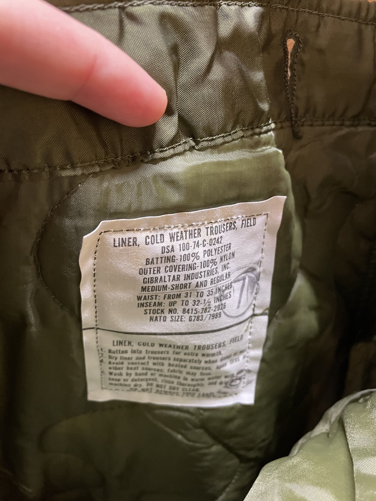 OD Pant Liner Cold Weather M-65 Field Pants Liner Medium Short and Regular