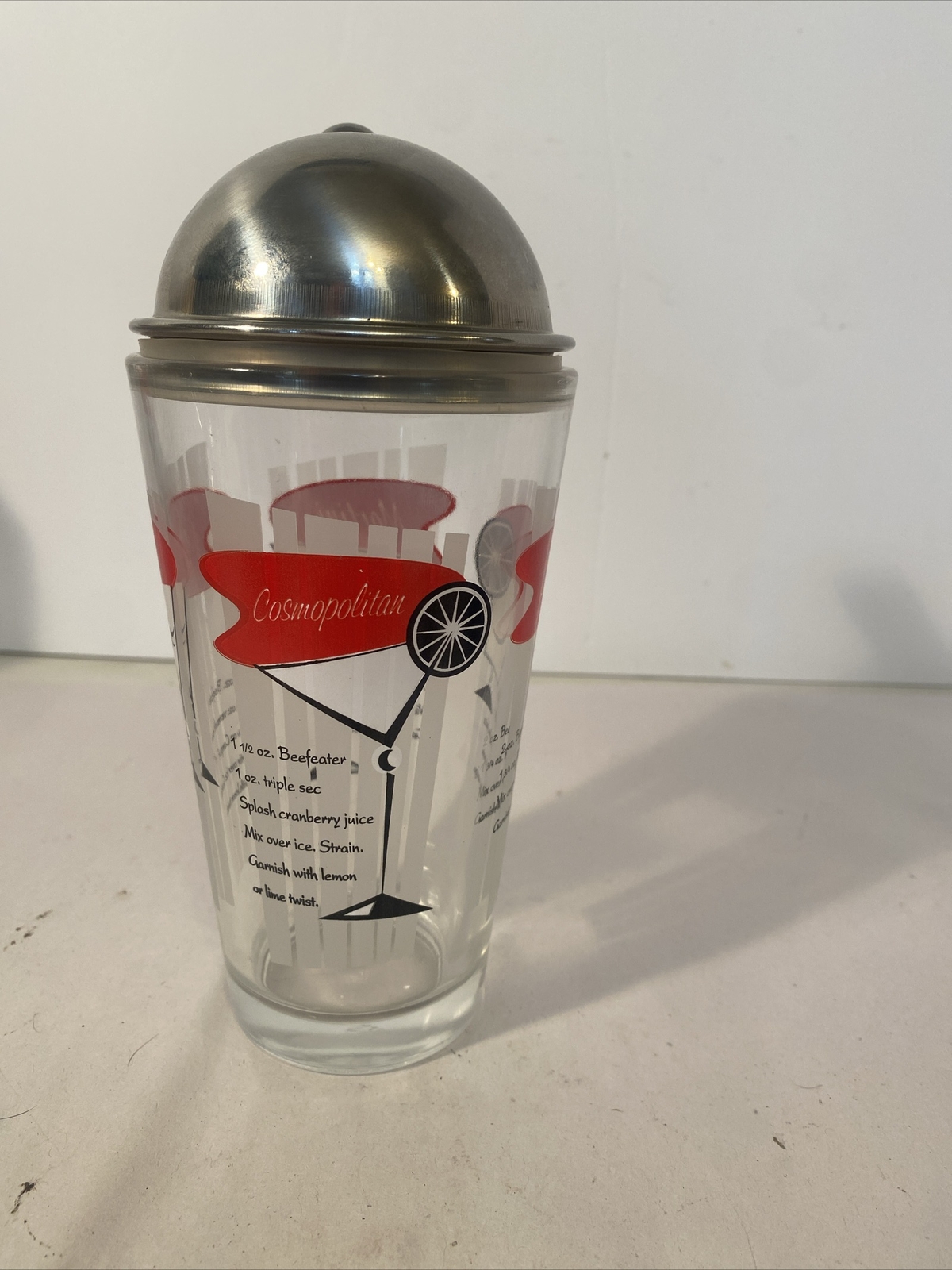 VTG MCM Libbey Barware Coctail Shaker Mixer Recipe Martini Gimlet Negroni Cosmo