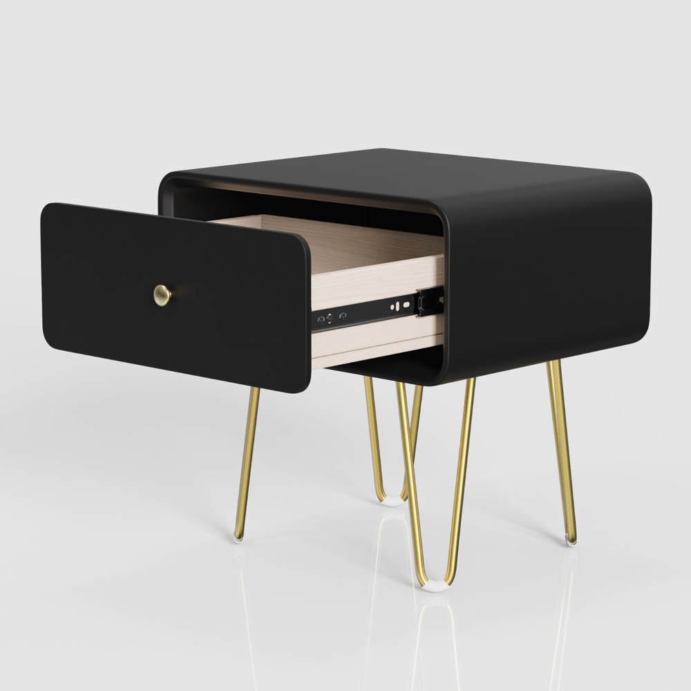 Black single drawer solid wood bedside table easy to install and convenient