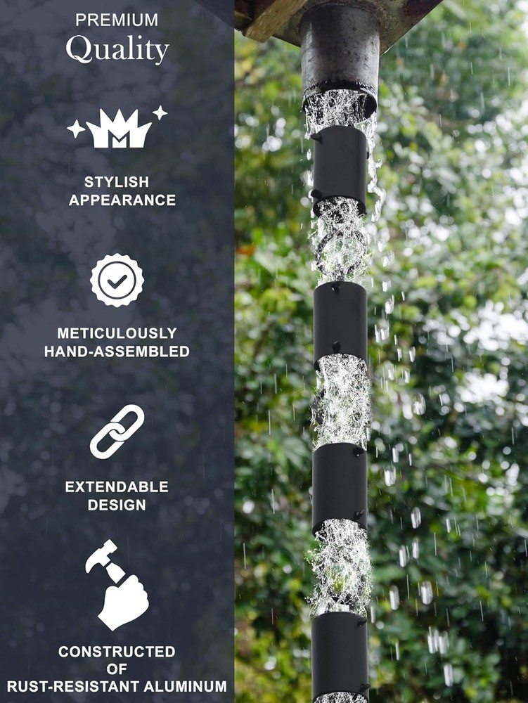 Expandable 8.5 ft Rain Chain with Triangular Hanger – Modern Gutter Alternative