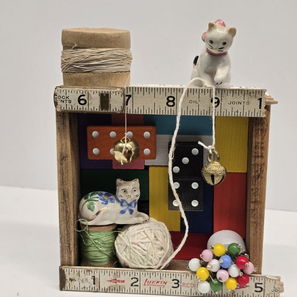 Upcycled Kitty Cat Assemblage Art Shadowbox