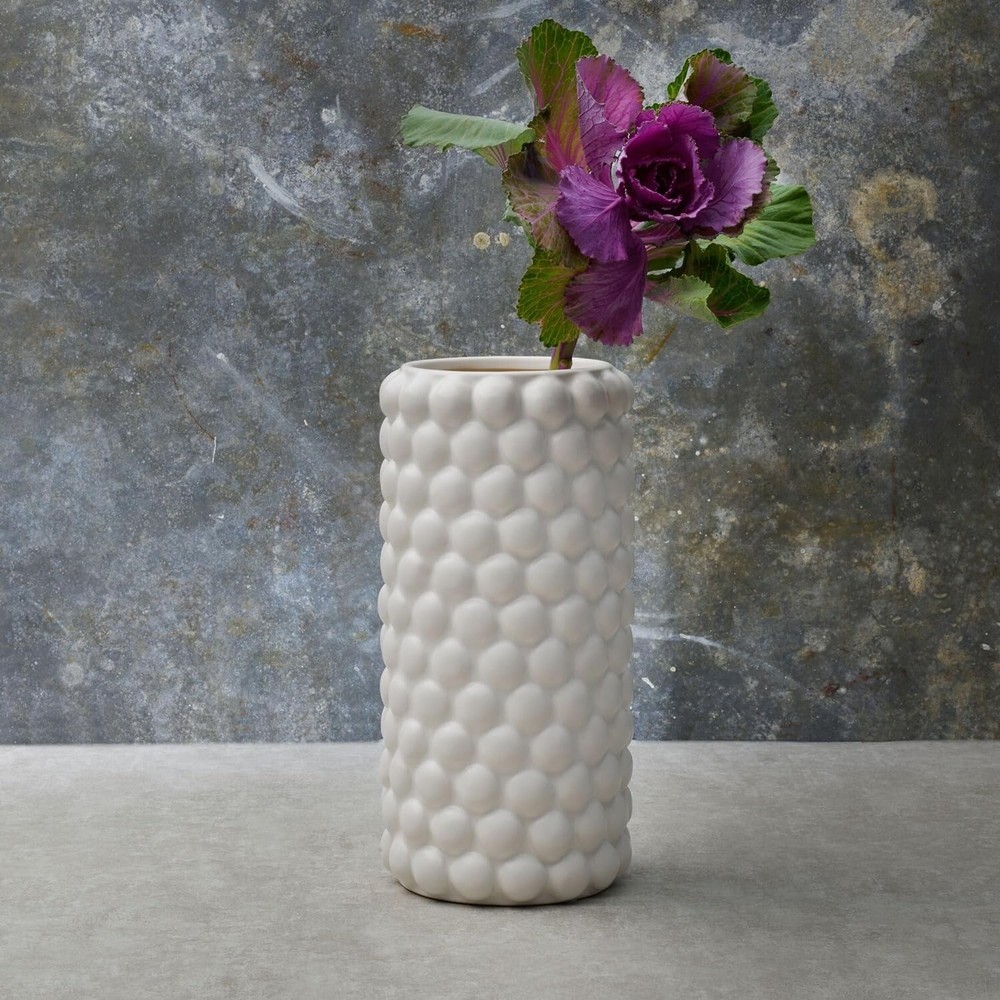 Elements Ceramic Textured Dot Vase 5.71x11.81 Inch White