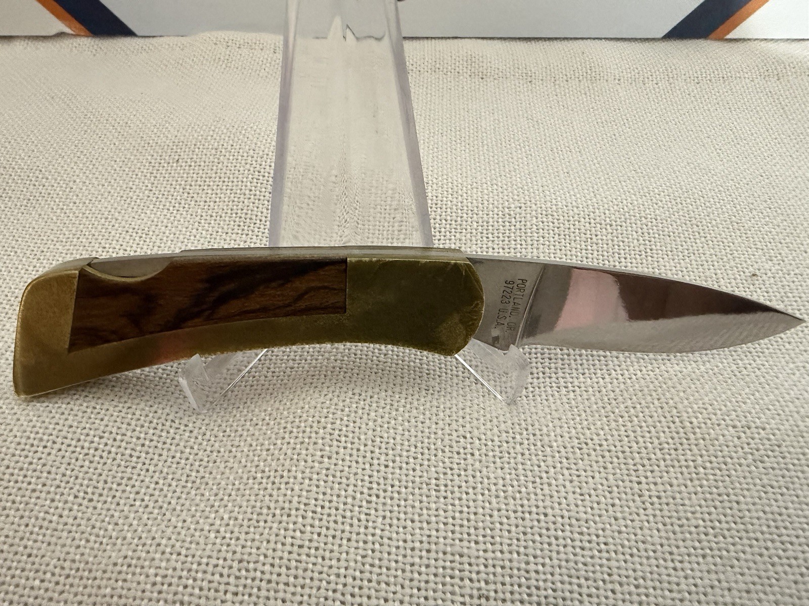 Vintage GERBER Portland OR USA Folding Lockback Knife w/ Sheath & Box Brass/Wood