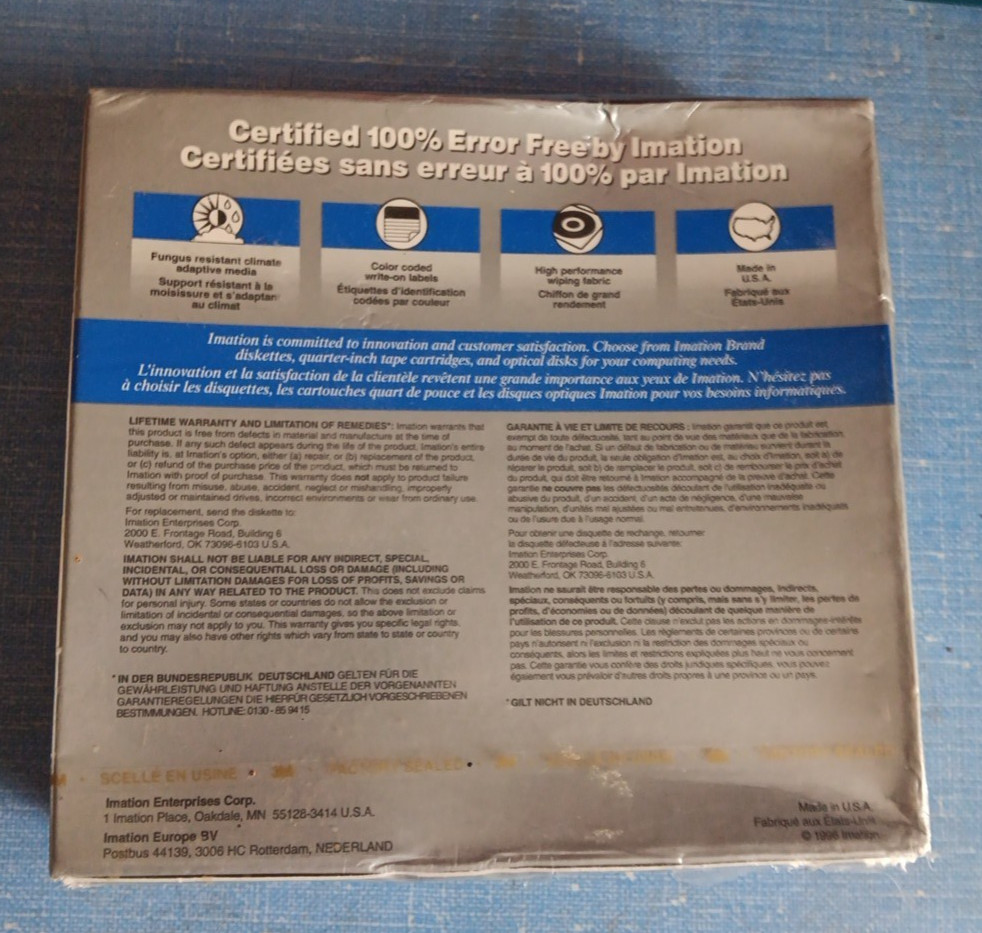 NIB~Imation 3M/IBM Formatted/High-Density 3.5" DS HD Diskettes/1.44 MB • 10