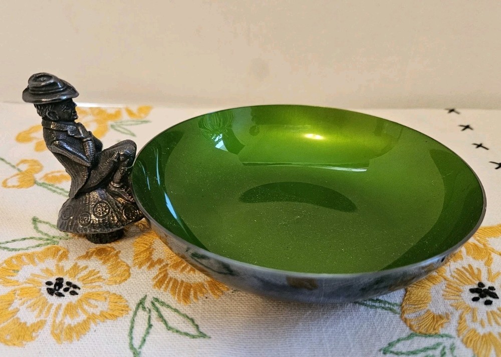 Vgt Reed & Barton Leprechaun Dish Green Enamel Silverplate L192