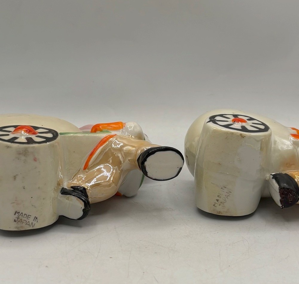 VTG Lusterware Rooster & Rabbit Pulling Rickshaw Egg Carts Easter Planters Japan