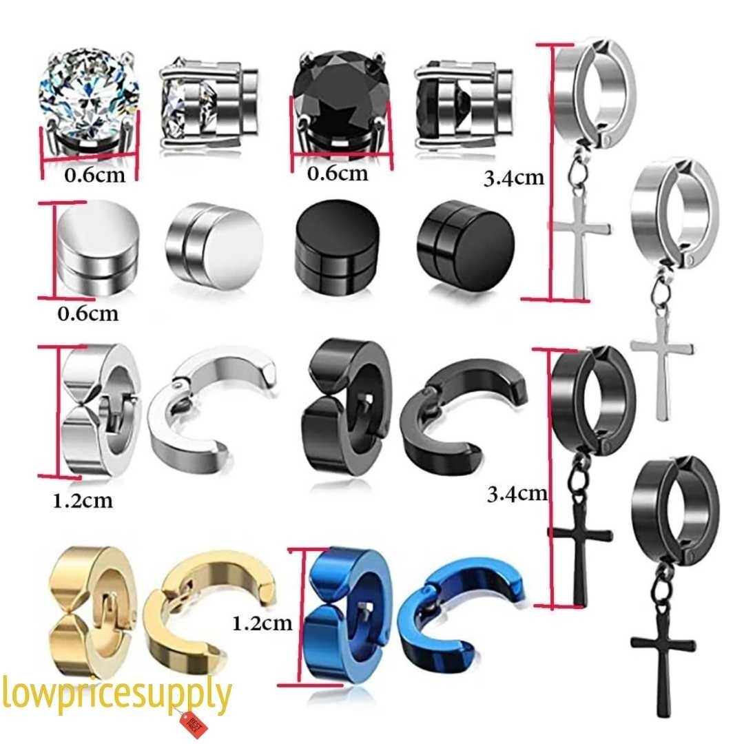 PAIR Stainless Steel Clip On Non-Piercing Fake Hoop Earrings for Women Men Ear